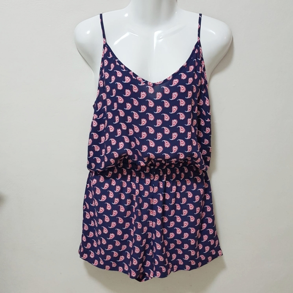 Timing Romper Multicolored Paisley Patterned Size M Blue Red Sleeveless Low back